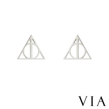 【VIA】符號系列 幾何三角圓圈圖樣鋼耳釘 造型耳釘 鋼色