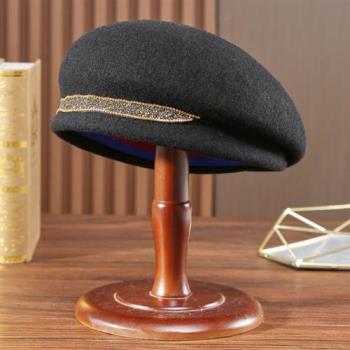 【米蘭精品】羊毛帽貝雷帽-鑲鑽優雅毛呢畫家女帽子5色74dq16