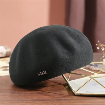 【米蘭精品】羊毛帽貝雷帽-鑲鑽優雅毛呢畫家女帽子6色74dq17