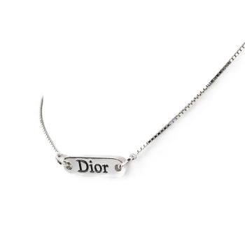 88成新【Christian Dior迪奧】黑銀色橫吊牌logo絕版字母項鍊 飾品 展示品