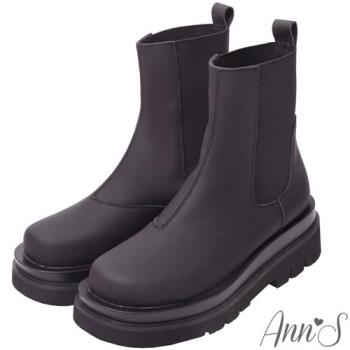 Ann’S就是比較瘦-霧面全真皮頂級牛皮切爾西輕量厚底短靴5.5cm-黑