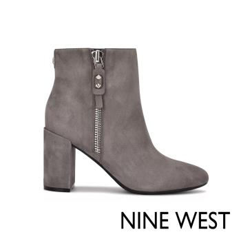NINE WEST TAKES 9x9麂皮粗跟高跟踝靴-灰色