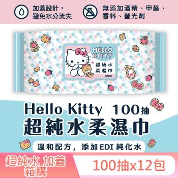 Hello Kitty 凱蒂貓超純水有蓋濕紙巾100抽x12包-慈濟專案