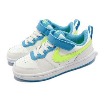 Nike 休閒鞋 Court Borough Low 2 PSV 中童鞋 白藍 螢光黃 經典 皮革 魔鬼氈 BQ5451-122