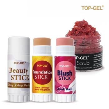 TOP-GEL 『好氣色柔嫩四重奏』-酵素珍珠膏+修容粉條棒+粉嫩腮紅棒+草莓唇部去角質