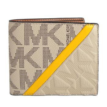 MICHAEL KORS 防潑水LOGO皮革條飾雙折式短夾(卡黃色)