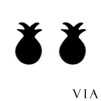 【VIA】植物系列 可愛菠蘿造型白鋼耳釘 造型耳釘黑色