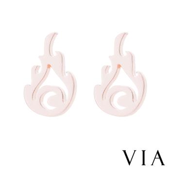 【VIA】個性系列 火焰縷空造型白鋼耳釘 造型耳釘 玫瑰金色
