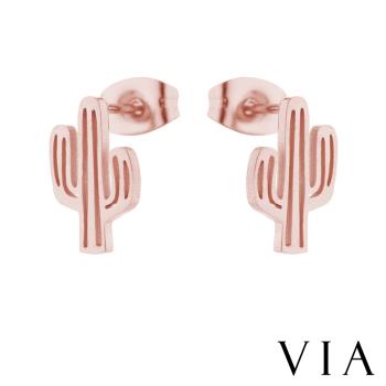 【VIA】植物系列 縷空仙人掌造型白鋼耳釘 造型耳釘 玫瑰金色