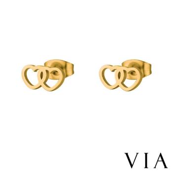 【VIA】符號系列 可愛縷空雙心造型白鋼耳釘 造型耳釘 金色