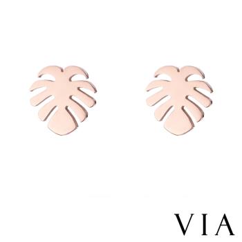 【VIA】植物系列 棕櫚樹葉造型白鋼耳釘 造型耳釘 玫瑰金色