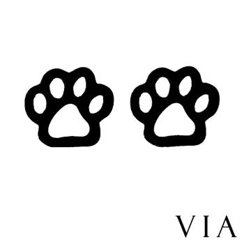 【VIA】動物系列 可愛掌印縷空線條造型白鋼耳釘 造型耳釘 黑色