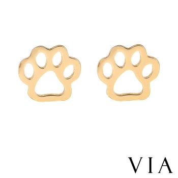 【VIA】動物系列 可愛掌印縷空線條造型白鋼耳釘 造型耳釘 金色