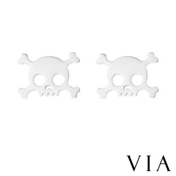 【VIA】個性系列 時尚骷髏頭造型白鋼耳釘 造型耳釘 鋼色