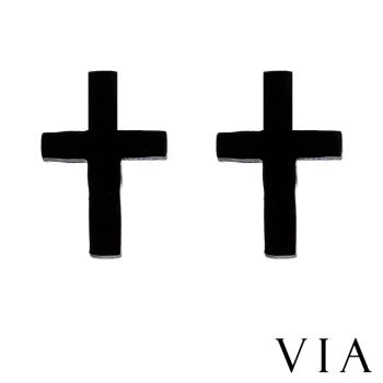 【VIA】符號系列 經典十字架造型白鋼耳釘 造型耳釘黑色
