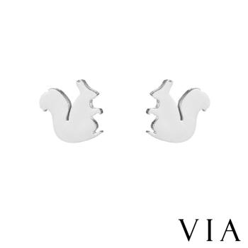 【VIA】動物系列 可愛小松鼠造型白鋼耳釘 造型耳釘 鋼色   