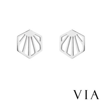 【VIA】海洋系列 幾何六角貝殼造型白鋼耳釘 造型耳釘 鋼色