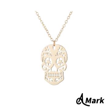 【A MARK】潮流個性縷空骷髏造型白鋼項鍊 造型項鍊 鋼色