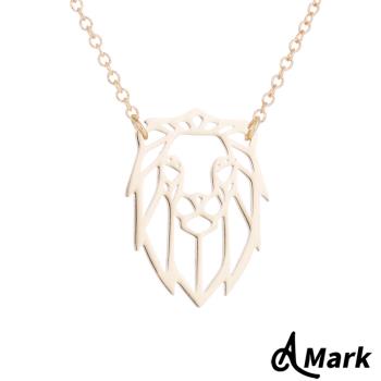 【A MARK】時尚縷空線條獅子王造型白鋼項鍊 造型項鍊 鋼色