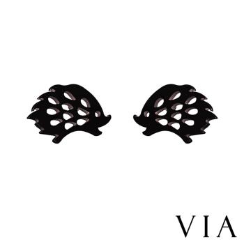 【VIA】動物系列 小刺蝟造型白鋼耳釘 造型耳釘黑色