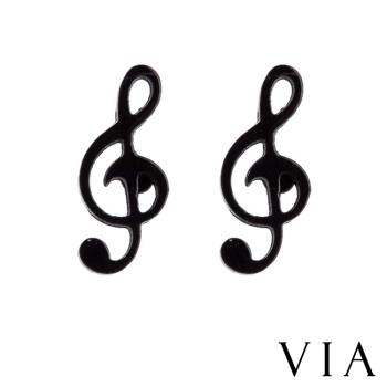 【VIA】符號系列 動感音符造型白鋼耳釘 造型耳釘黑色