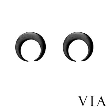 【VIA】星空系列 半圓月牙造型白鋼耳釘 造型耳釘黑色
