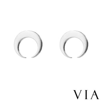 【VIA】星空系列 半圓月牙造型白鋼耳釘 造型耳釘鋼色