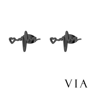 【VIA】符號系列 心動時刻愛心線條造型白鋼耳釘 造型耳釘黑色
