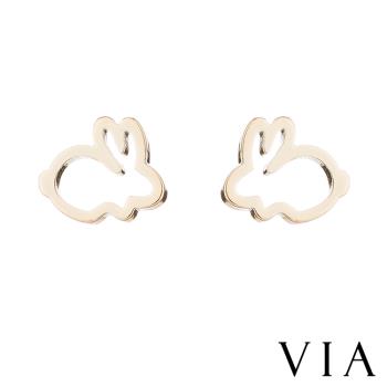 【VIA】動物系列 可愛小兔線條造型白鋼耳釘 造型耳釘金色