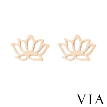【VIA】植物系列 蓮花線條造型白鋼耳釘 造型耳釘金色