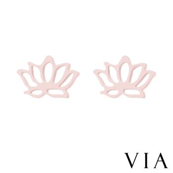 【VIA】植物系列 蓮花線條造型白鋼耳釘 造型耳釘玫瑰金色