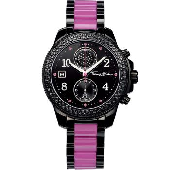 Thomas Sabo It Girl 艾菲爾鐵塔計時玻麗腕錶-黑x紫/38mm WA0128