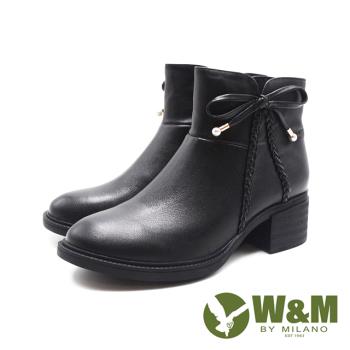 W&M(女)日系氣質編織切口低跟女靴 女鞋-黑色(另有杏色)