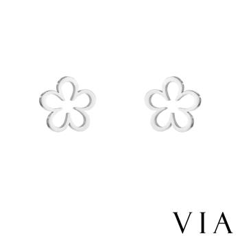 【VIA】植物系列 縷空線條花朵造型白鋼耳釘 造型耳釘 鋼色