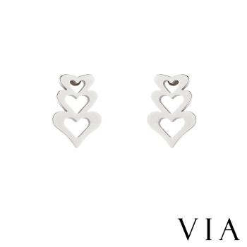 【VIA】符號系列 心串心造型白鋼耳釘 造型耳釘 鋼色