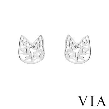 【VIA】動物系列 縷空線條貓咪形狀白鋼耳釘 造型耳釘 鋼色