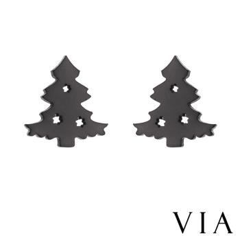 【VIA】節日系列 可愛聖誕樹造型白鋼耳釘 造型耳釘 黑色