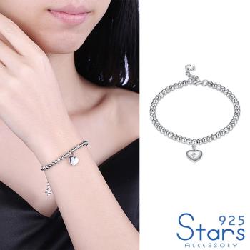【925 STARS】純銀925微鑲美鑽愛心吊墜圓珠手鍊 造型手鍊 美鑽手鍊