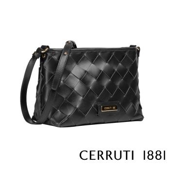 【Cerruti 1881】限量2折 頂級義大利小牛皮肩背包 CEBA05380M 全新專櫃展示品(黑色 贈原廠送禮提袋)