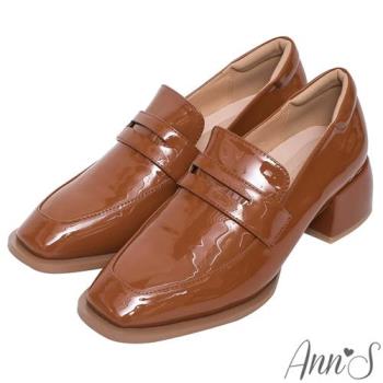 Ann’S經典百搭的方頭粗跟樂福鞋4.5cm-漆皮棕