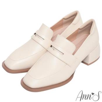 Ann’S經典百搭的方頭粗跟樂福鞋4.5cm-米白