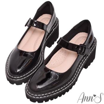 Ann’S韓系學院風-方便魔鬼氈厚底瑪莉珍鞋5.5cm-黑