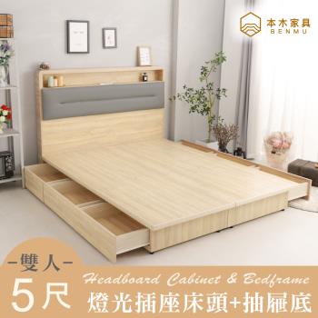 【本木】查爾 舒適靠枕房間二件組-雙人5尺 床頭+六抽床底