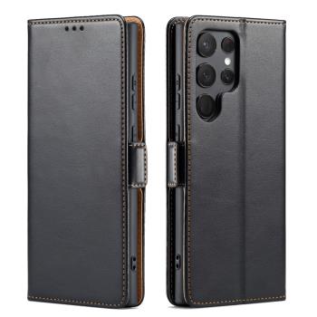 Fierre Shann 真皮紋 Samsung Galaxy S23 Ultra (6.8吋) 錢包支架款 磁吸側掀 手工PU皮套保護殼