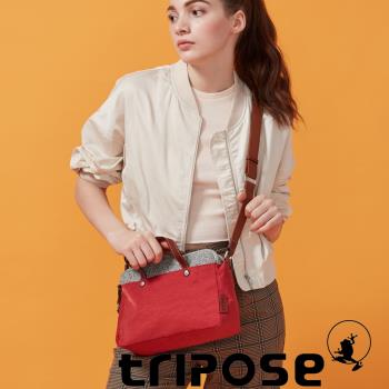 【tripose】漫遊系列岩紋雙拉鍊手提斜背包(番茄紅)