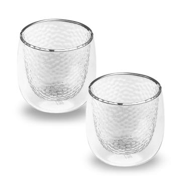 【仙德曼 SADOMAIN】雙層玻璃錘紋威士忌杯 250ml-2入組(雙層玻璃杯/對杯組/威士忌杯)