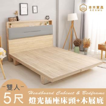 【本木】查爾 舒適靠枕房間二件組-雙人5尺 床頭+木屐底