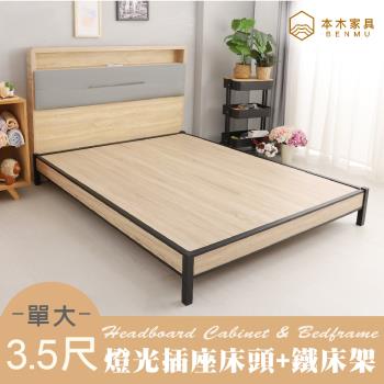 【本木】查爾 舒適靠枕房間二件組-單大3.5尺 床頭+鐵床架