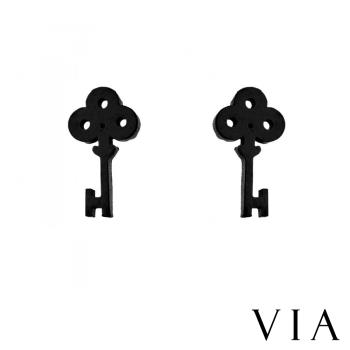 【VIA】時尚系列 秘密的鑰匙造型白鋼耳釘 造型耳釘 黑色