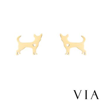 【VIA】動物系列 縷空愛心梗犬狗狗造型白鋼耳釘 造型耳釘金色